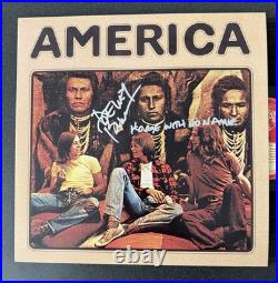 DEWEY BUNNELL SIGNED AMERICA SELF-TITLED VINYL RECORD ALBUM LP With LYRIC INSC JSA