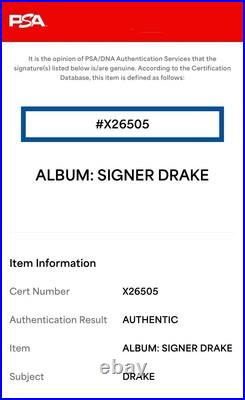 Drake Autographed PSA Authenticated Views Album Vinyl Record OVO Rap Hip Hop