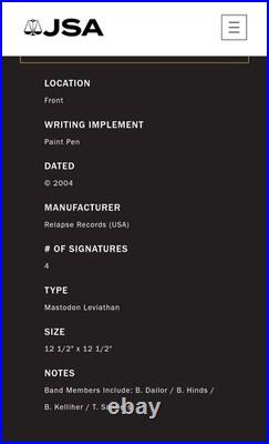 Mastodon SIGNED Leviathan 12 Blue Vinyl Album LP Gatefold Brent Hinds JSA LOA