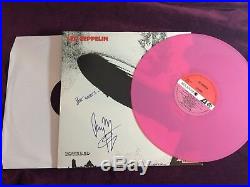 SIGNED Led Zeppelin I Album, signed by Jimmy Page. Pink Vinyl. RARE