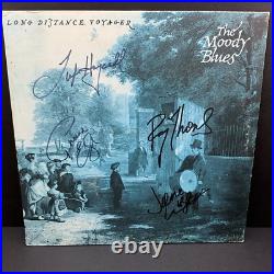 THE MOODY BLUES Band SIGNED Long Distance Voyager Vinyl Album LP COA x4 Framed